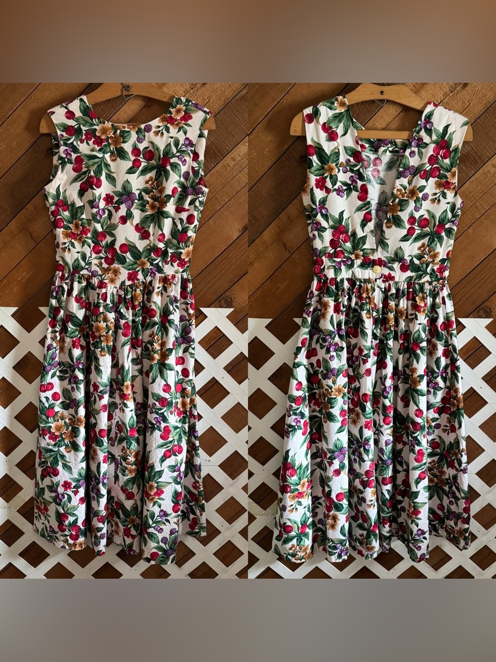 Floral and raspberry fruity sleeveless dress